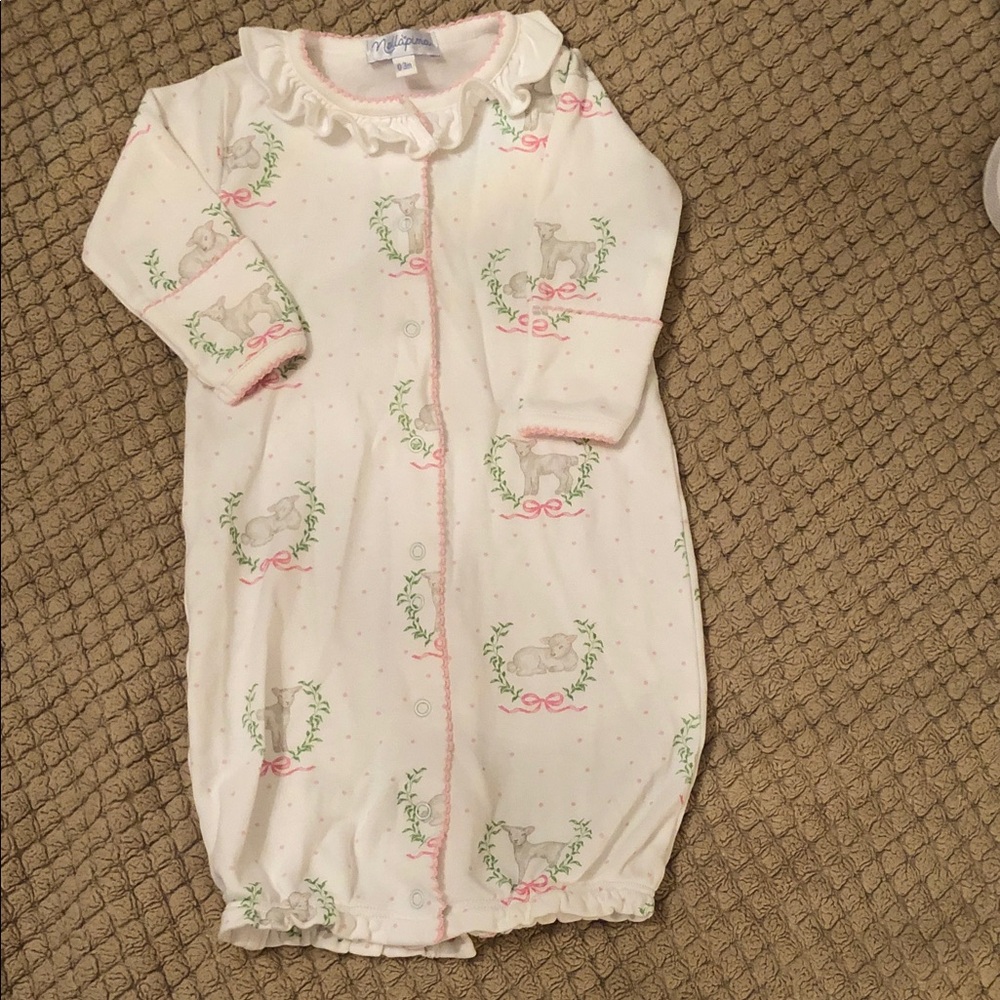 Unbranded Cream & Pink Baby Sleep Gown with Deer Wreath Print